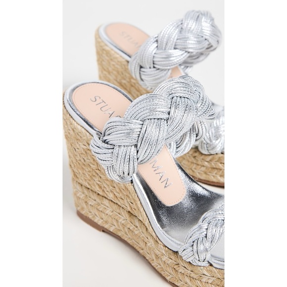 STUART WEITZMAN BRAIDA ESPADRILLE SLIDE SANDALS LIQUID METALLIC SILVER NIB 7.5 - Picture 11 of 11